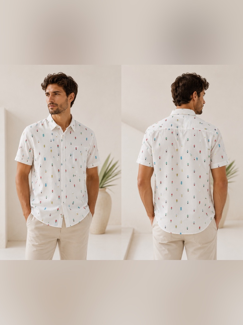 Forever 21 Men's Ice Cream & Popsicle Print Short Sleeve Button-Down Shirt - Siz